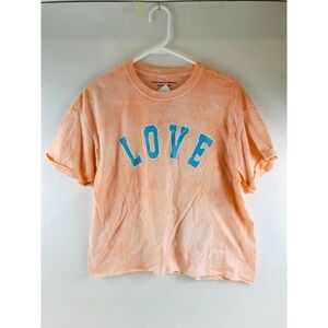 Stunner Shirt Women's Size Large Peach *LOVE print* Short Sleeve, Tie Dye